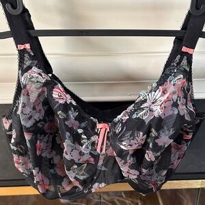 Elomi Black and Pink Floral Lace Bra